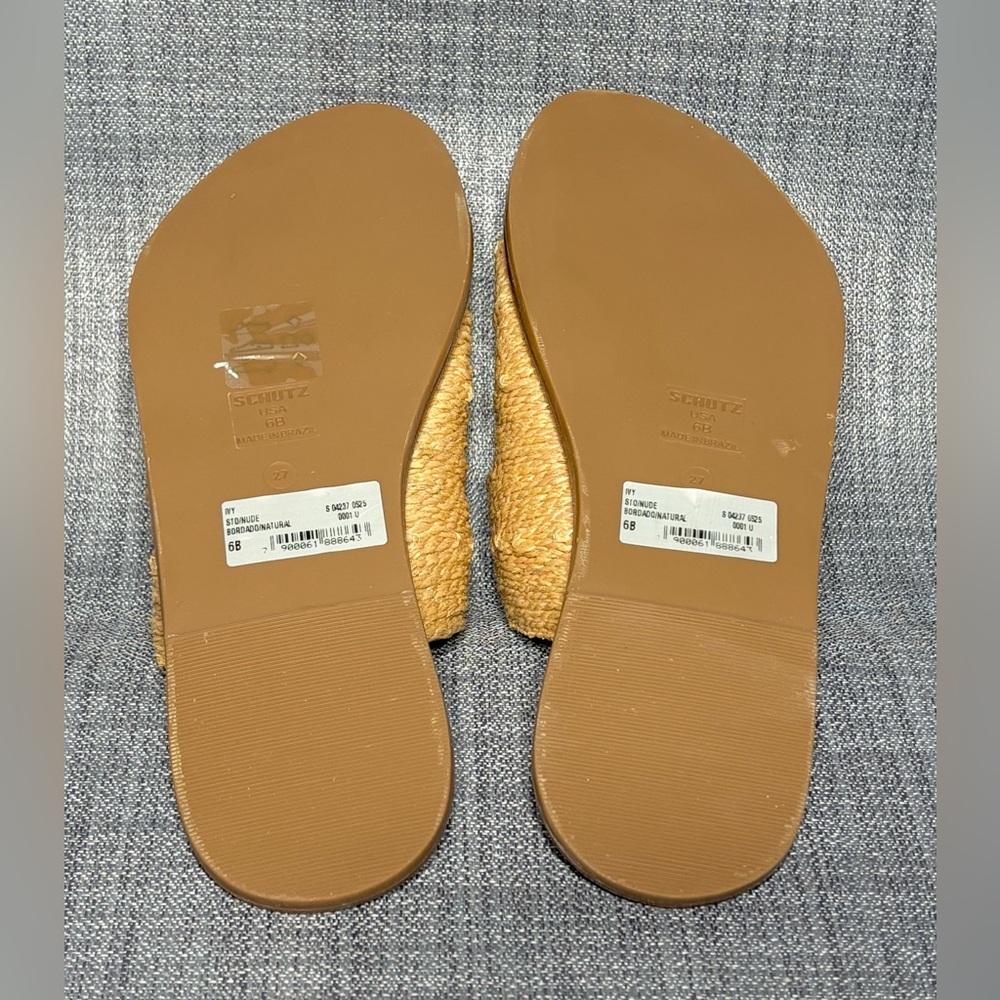 SCHUTZ Ivy Woven Flat Sandals Natural Raffia - Picture 7 of 8
